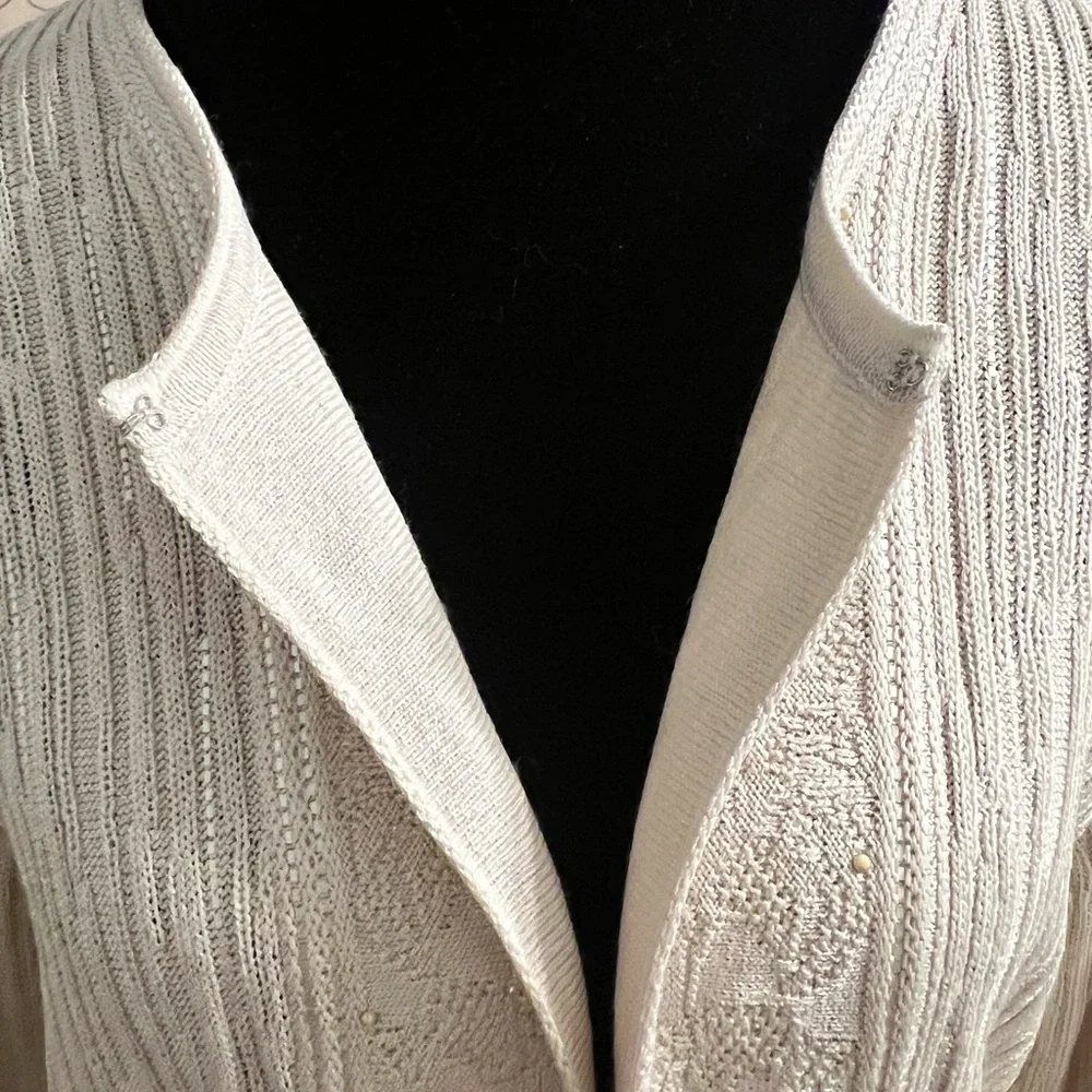 ST. JOHN EVENING Beige Cardigan Wool Blend Womens Size 8 - Picture 5 of 10